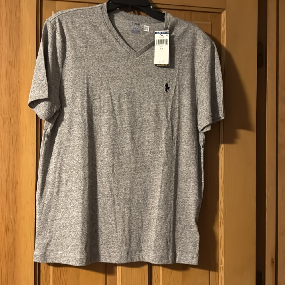 Polo Ralph Lauren Mens Heather Grey Solid Color V Neck Short Sleeve T Shirt